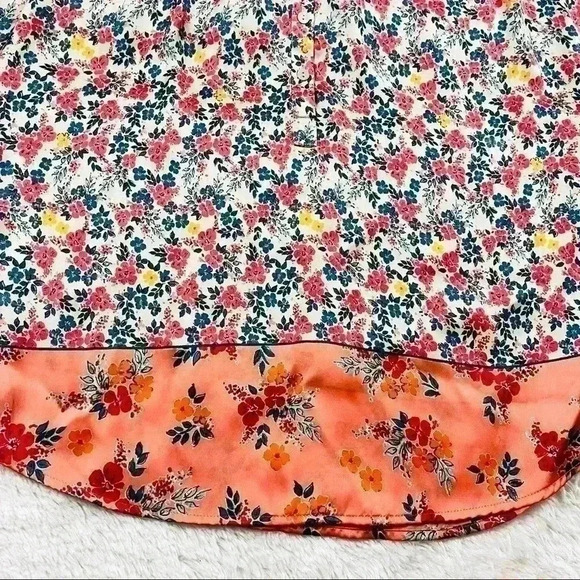 Pale Sky Multicolored Floral Print Quarter Button Short Dolman Sleeve Top Size S - Picture 3 of 16